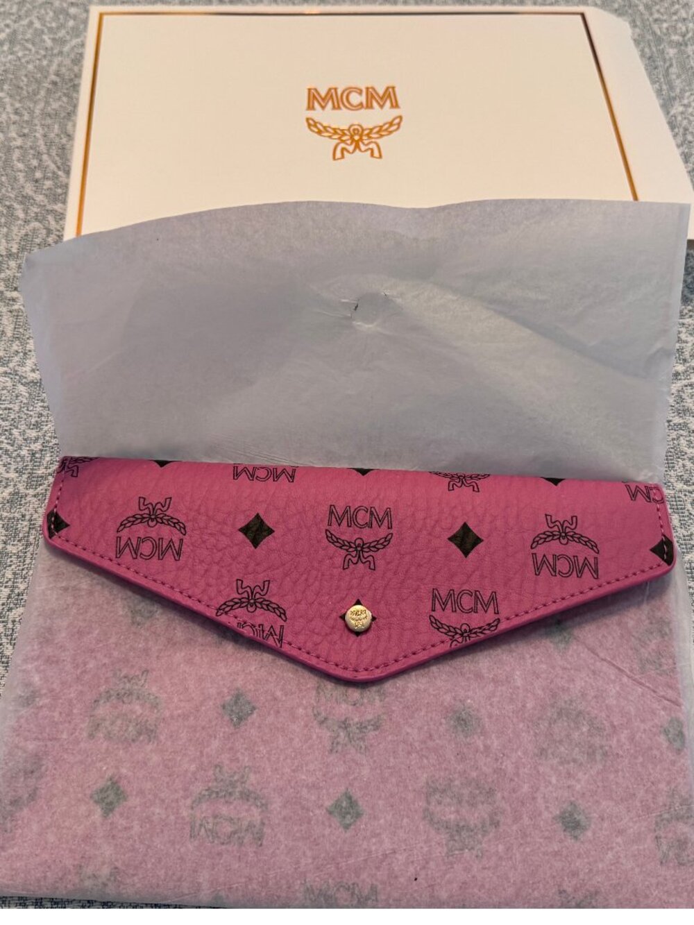 NIB MCM Pink Visetos Monogram Envelope Clutch Pouch Handbag